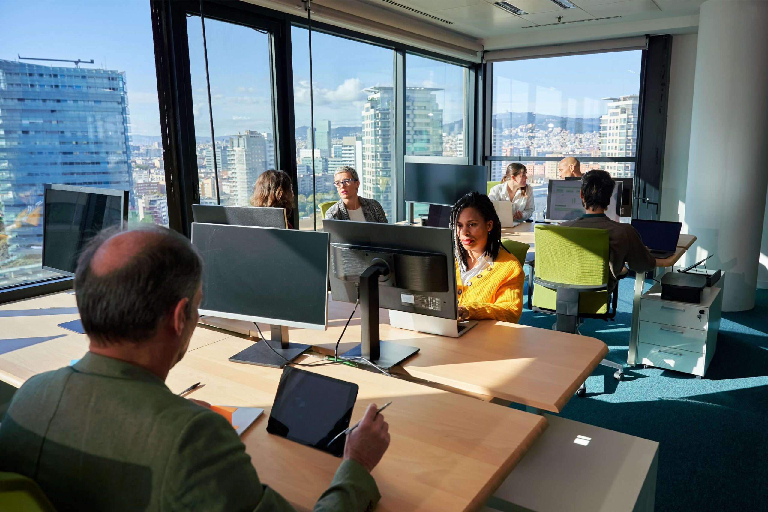A productive business team working in an office
