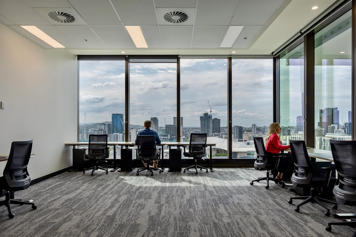 A view of Brisbane City from an open office